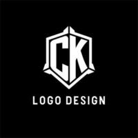 ck logotipo inicial com escudo forma Projeto estilo vetor