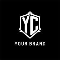 yc logotipo inicial com escudo forma Projeto estilo vetor