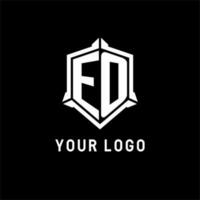 e o logotipo inicial com escudo forma Projeto estilo vetor