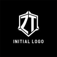 zt logotipo inicial com escudo forma Projeto estilo vetor