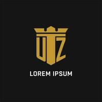 uz inicial logotipo com escudo e coroa estilo vetor