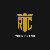 rc inicial logotipo com escudo e coroa estilo vetor