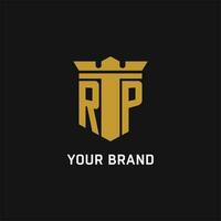 rp inicial logotipo com escudo e coroa estilo vetor