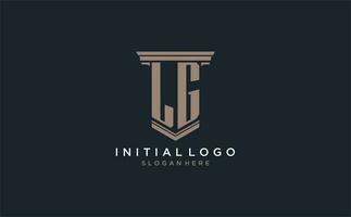 lg inicial logotipo com pilar estilo, luxo lei empresa logotipo Projeto Ideias vetor