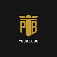 pb inicial logotipo com escudo e coroa estilo vetor
