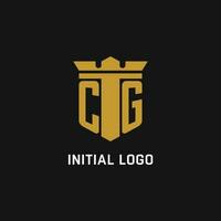 CG inicial logotipo com escudo e coroa estilo vetor