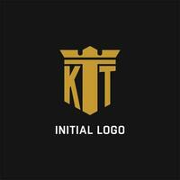 kt inicial logotipo com escudo e coroa estilo vetor