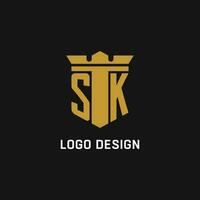 sk inicial logotipo com escudo e coroa estilo vetor