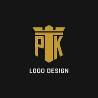 pk inicial logotipo com escudo e coroa estilo vetor