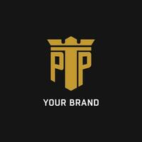 pp inicial logotipo com escudo e coroa estilo vetor