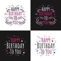 cartão de feliz aniversário ou banner texto de feliz aniversário letras caligrafia com enfeites lindo pôster de saudação com caligrafia vetor