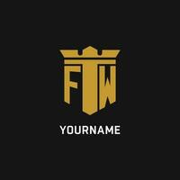 fw inicial logotipo com escudo e coroa estilo vetor
