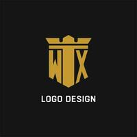wx inicial logotipo com escudo e coroa estilo vetor