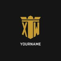 xw inicial logotipo com escudo e coroa estilo vetor