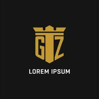 gz inicial logotipo com escudo e coroa estilo vetor