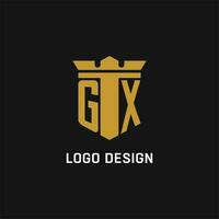 gx inicial logotipo com escudo e coroa estilo vetor