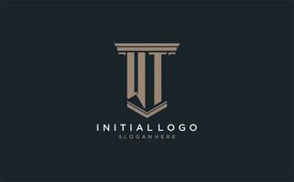 wt inicial logotipo com pilar estilo, luxo lei empresa logotipo Projeto Ideias vetor