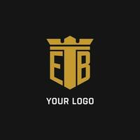 eb inicial logotipo com escudo e coroa estilo vetor