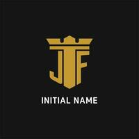 jf inicial logotipo com escudo e coroa estilo vetor