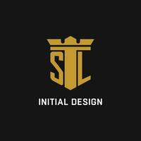 sl inicial logotipo com escudo e coroa estilo vetor