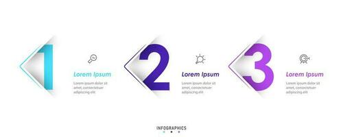 modelo de design de rótulo infográfico vetorial com ícones e 3 opções ou etapas. pode ser usado para diagrama de processo, apresentações, layout de fluxo de trabalho, banner, fluxograma, gráfico de informações. vetor