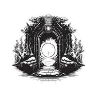 Magia portal, vintage logotipo linha arte conceito Preto e branco cor, mão desenhado ilustração vetor