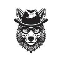 hipster lobo, vintage logotipo linha arte conceito Preto e branco cor, mão desenhado ilustração vetor