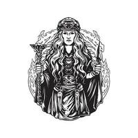 fêmea deusa, vintage logotipo linha arte conceito Preto e branco cor, mão desenhado ilustração vetor