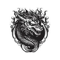 perigoso Dragão, vintage logotipo linha arte conceito Preto e branco cor, mão desenhado ilustração vetor