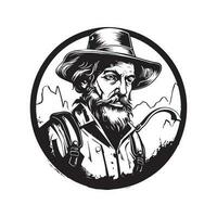 miserável prospector, vintage logotipo linha arte conceito Preto e branco cor, mão desenhado ilustração vetor