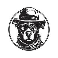 hipster cachorro, vintage logotipo linha arte conceito Preto e branco cor, mão desenhado ilustração vetor