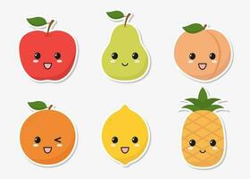 kawaii frutas adesivo coleção. vetor