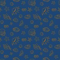 vetor isolado esboço desatado padronizar com conchas do mar e mar estrela. único mão desenhado cartuchos dentro esboço estilo em azul fundo. adequado para papel de parede, invólucro, fundo, decoração, crianças têxtil
