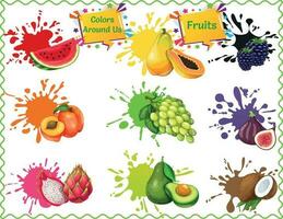 crianças' frutas poster, comer dentro cor, inspirado no arco-íris nutrição poster, aprender frutas poster crianças, parede gráfico educacional criança vetor