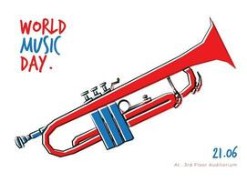 mundo música dia bandeira modelo Projeto com trompete ilustração Projeto vetor