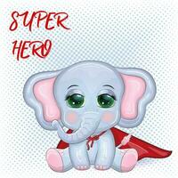 fofa desenho animado elefante, infantil personagem dentro super herói vermelho capa vetor