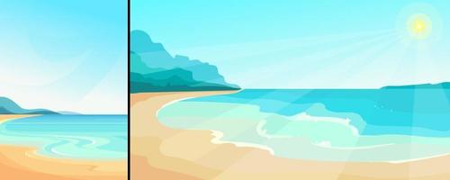 paisagem marinha com praia em dia de sol na orientação vertical e horizontal vetor