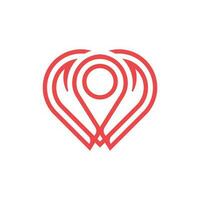amor localização logotipo Projeto conceito linha arte estilo. combinar coração, alfinete, mapa ponteiro com coração ícone vetor
