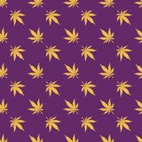 padrão sem emenda de cannabis. folhas de cânhamo amarelo sobre um fundo roxo. ilustração vetorial de padrão de maconha vetor