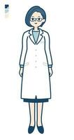 uma mulher médico dentro uma laboratório casaco com cheio comprimento imagem vetor
