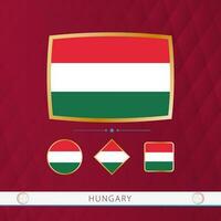 conjunto do Hungria bandeiras com ouro quadro, Armação para usar às esportivo eventos em uma Borgonha abstrato fundo. vetor