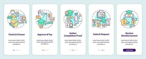 Aplique para taxa escolar reembolso onboarding Móvel aplicativo tela. passo a passo 5 passos editável gráfico instruções com linear conceitos. interface do usuário, ux, gui modelo vetor