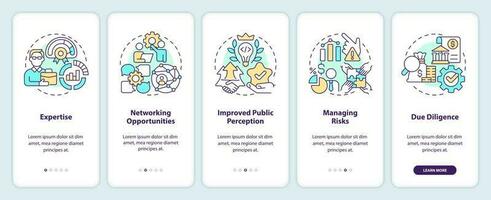 risco capital financiamento benefícios onboarding Móvel aplicativo tela. passo a passo 5 passos editável gráfico instruções com linear conceitos. interface do usuário, ux, gui modelo vetor