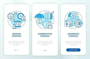 tipos do trabalhando capital estratégias azul onboarding Móvel aplicativo tela. passo a passo 3 passos editável gráfico instruções com linear conceitos. interface do usuário, ux, gui modelo vetor