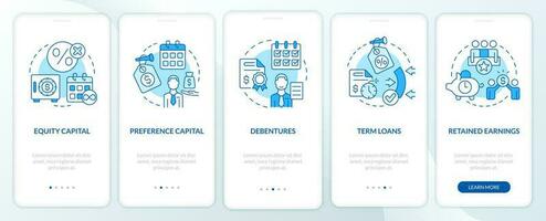 fontes do grandes prazo financiamento azul onboarding Móvel aplicativo tela. passo a passo 5 passos editável gráfico instruções com linear conceitos. interface do usuário, ux, gui modelo vetor