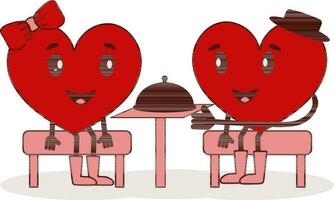 vetor ilustração do desenho animado coração casal desfrutando namoro às mesa.
