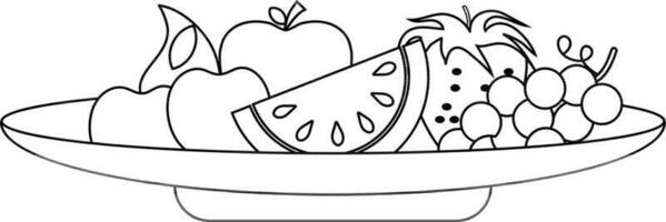 Preto linha arte maçãs, melancia, morango e uvas em pálida. vetor