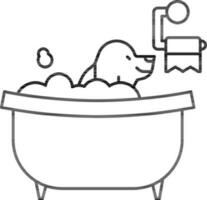 cachorro tomando banho banheira ícone dentro Preto linha arte. vetor