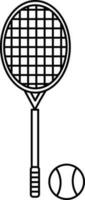 raquete e tênis bola ícone dentro Preto fino linha arte. vetor