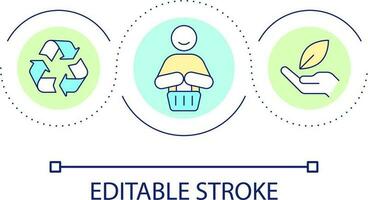 responsável consumo ciclo conceito ícone. escolher reciclável produtos. de Meio Ambiente Cuidado abstrato idéia fino linha ilustração. isolado esboço desenho. editável acidente vascular encefálico vetor